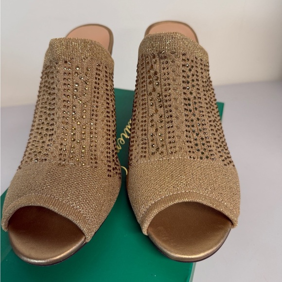 Lauren Lorraine Shoes Womens Size 9 Gold Martha Wedge Heels Sparkle Slide - Picture 4 of 8